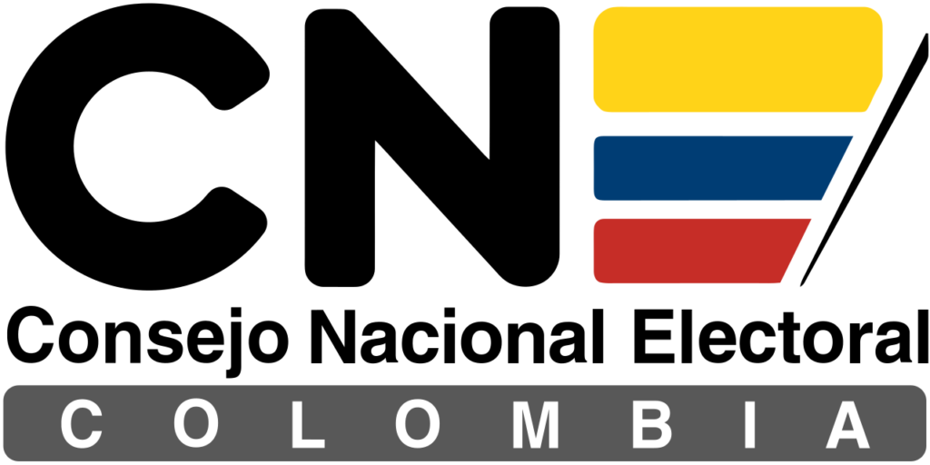 Logotipo institucional del Consejo Nacional Electoral de Colombia sobre fondo blanco.