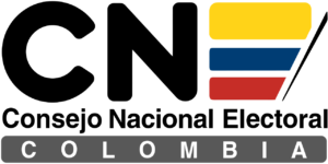 Logotipo institucional del Consejo Nacional Electoral de Colombia sobre fondo blanco.
