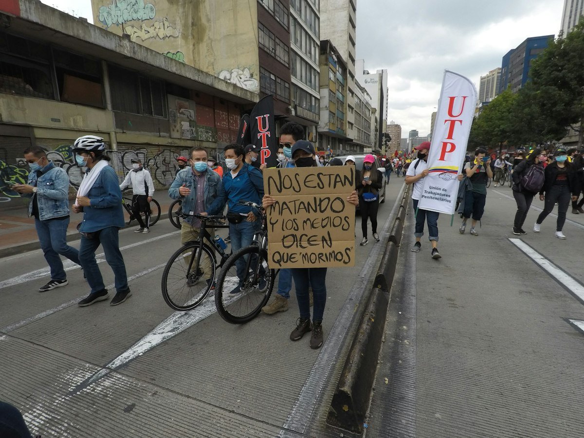 Manifestación en Bogotá del 28 de abril de 2021; fotografía de archivo